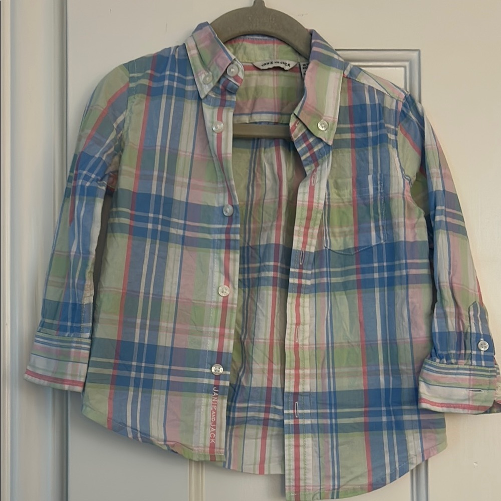 Janie and Jack Blue and Green Button Down Shirt